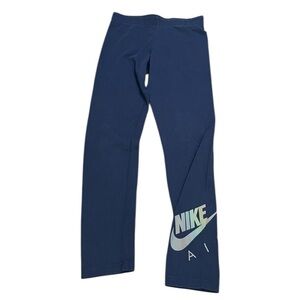 Nike Air Girls Blue Leggings Metallic Logo Spellout Pull On Size XL